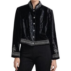 Double D Ranch Cropped Jacket Long Sleeve Embellished Studded Hem Velvet Black S